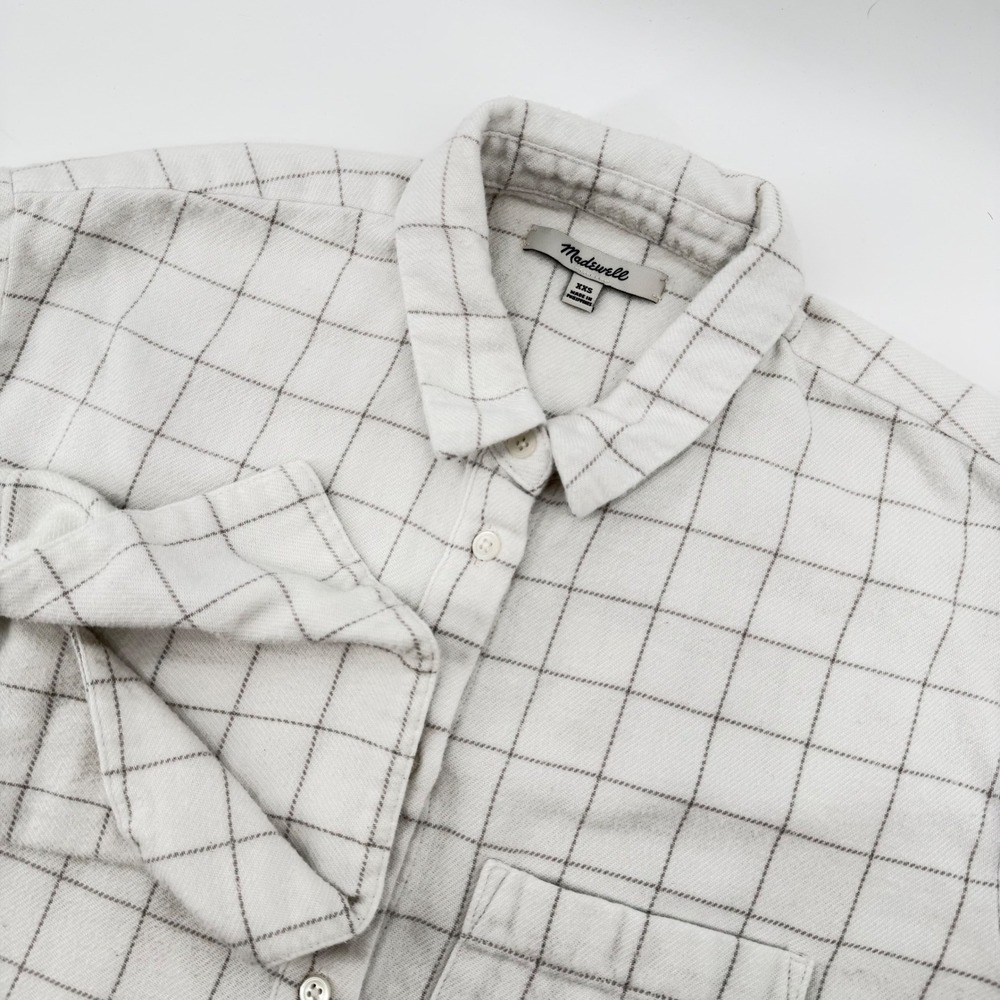 Madewell Women's XXS White Plaid Flannel Button Up Shirt Long Sleeve Casual‎
